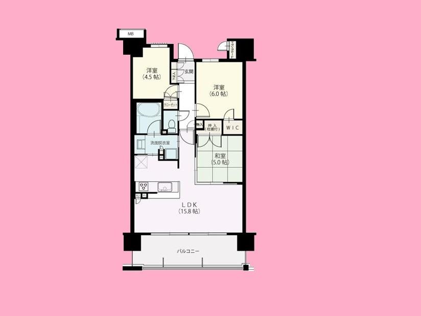 Floor plan. 3LDK, Price 26,300,000 yen, Occupied area 67.83 sq m , Balcony area 12.8 sq m