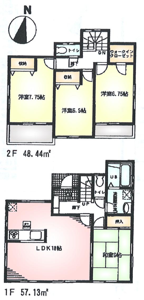Floor plan. (1 Building), Price 37,800,000 yen, 4LDK, Land area 166.3 sq m , Building area 105.57 sq m