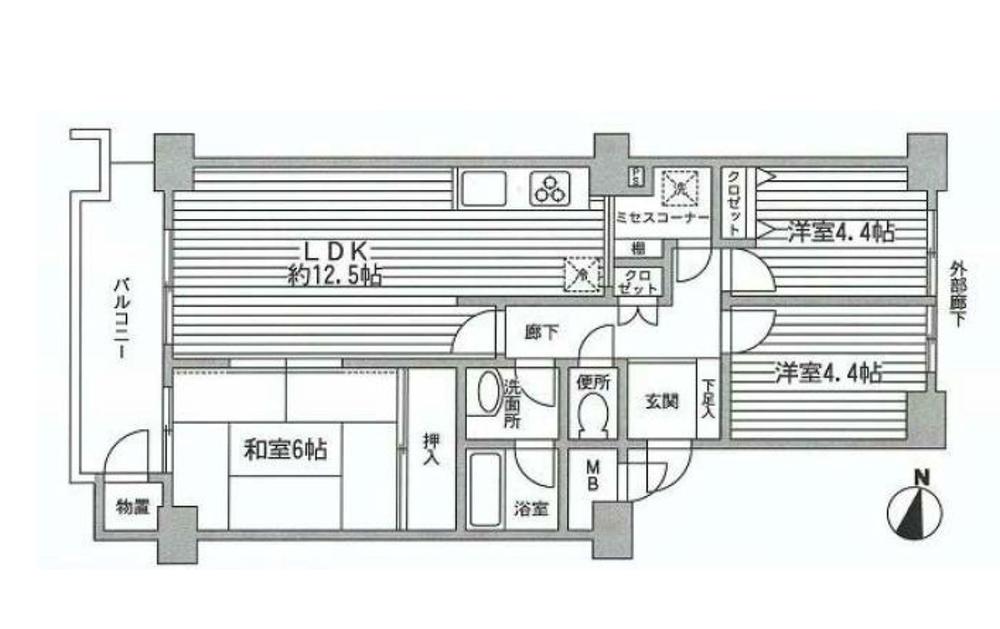 Floor plan. 3LDK, Price 22,800,000 yen, Occupied area 66.16 sq m , Balcony area 7.3 sq m