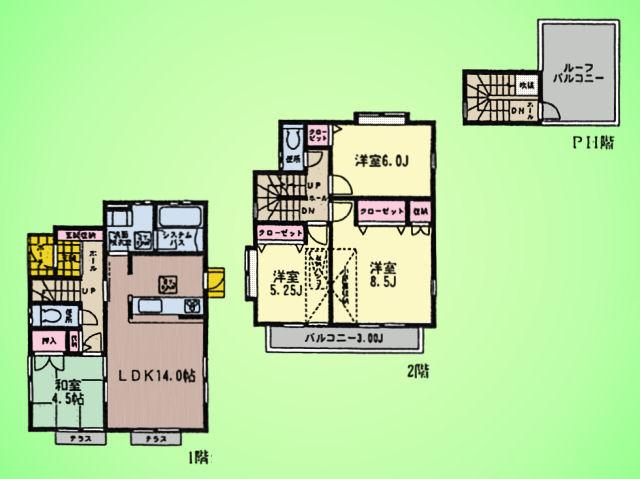Floor plan. (Building 2), Price 36,800,000 yen, 4LDK, Land area 271.01 sq m , Building area 96.87 sq m