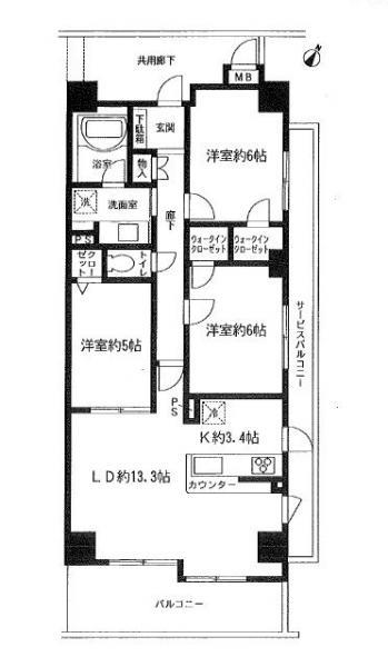 Floor plan. 3LDK, Price 27 million yen, Occupied area 75.49 sq m , Balcony area 10.55 sq m