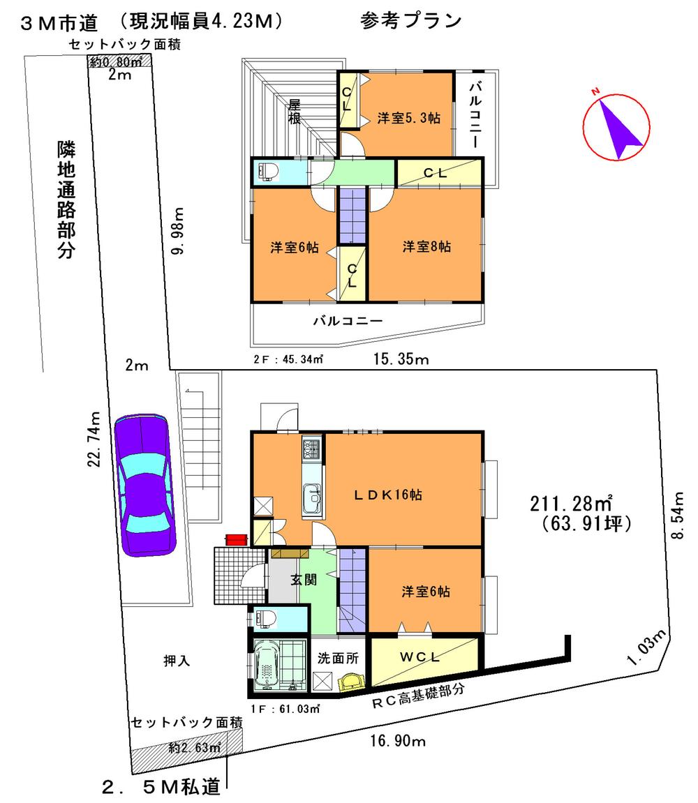 Compartment view + building plan example. Building plan example, Land price 19,800,000 yen, Land area 211.28 sq m building area: 107.37 sq m Building Price: 2,600 yen (tax included)