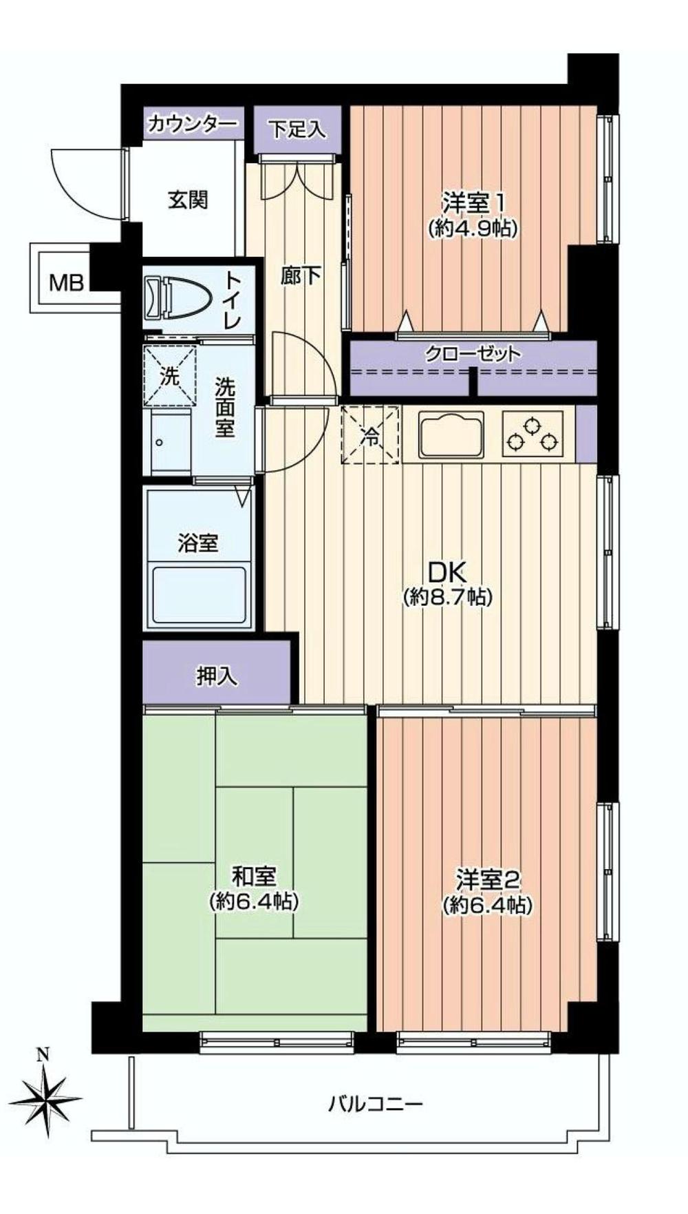 Floor plan. 3DK, Price 15.8 million yen, Footprint 60.5 sq m , Balcony area 5.8 sq m
