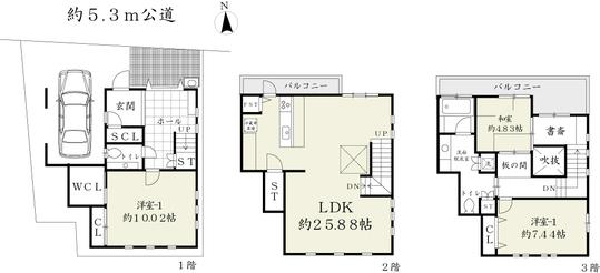 Floor plan. 100 million 7.8 million yen, 3LDK, Land area 80.2 sq m , Building area 129.34 sq m spacious large 3LDK LDK is about 25.8J.