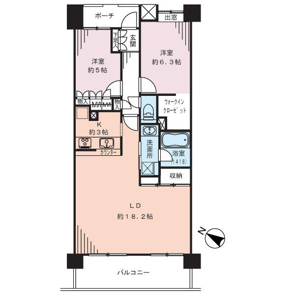 Floor plan. 2LDK, Price 49,800,000 yen, Occupied area 71.71 sq m spacious 18.2 Pledge of living is characterized by. Also it can be changed to 3LDK.