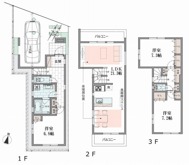 Floor plan. (A Building), Price 72,800,000 yen, 3LDK, Land area 72.22 sq m , Building area 118.13 sq m