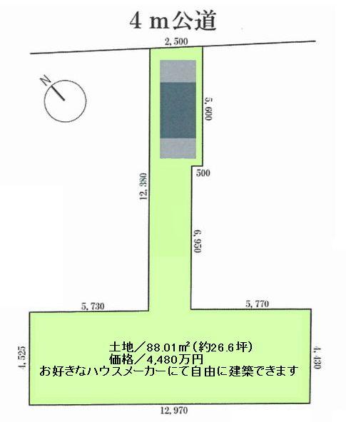 Compartment figure. Land price 44,800,000 yen, Toyoko Line Station 7 minutes by land area 88.01 sq m basis unit price 1.68 million yen and an affordable price is a rare