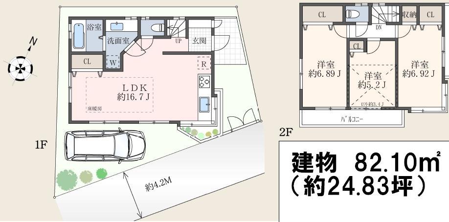 Floor plan. 49,900,000 yen, 3LDK, Land area 82.32 sq m , Building area 82.1 sq m Zenshitsuminami direction. On the second floor there is a loft.