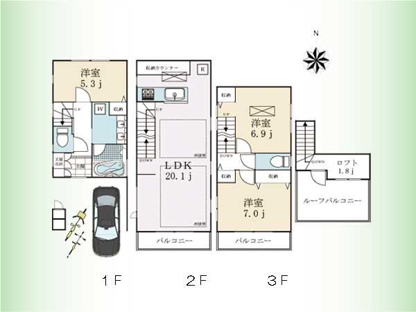 Floor plan. 66,900,000 yen, 3LDK, Land area 60 sq m , Building area 102.24 sq m floor plan
