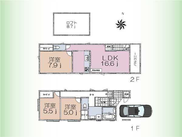 Floor plan. (A Building), Price 63,800,000 yen, 1LDK+2S, Land area 78.4 sq m , Building area 86.6 sq m