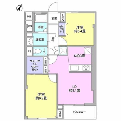 Floor plan. 5 floor of the south-east facing 2LD ・ K type. Day ・ View is good