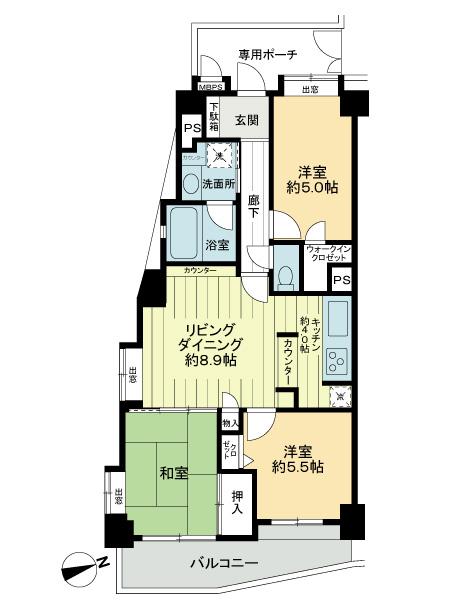 Floor plan. 3LDK, Price 55,800,000 yen, Occupied area 69.94 sq m , Balcony area 9.54 sq m