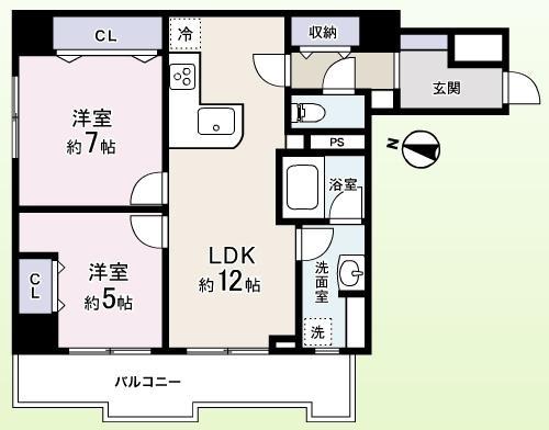 Floor plan. 1LDK, Price 45,700,000 yen, Occupied area 60.43 sq m , Balcony area 8.02 sq m