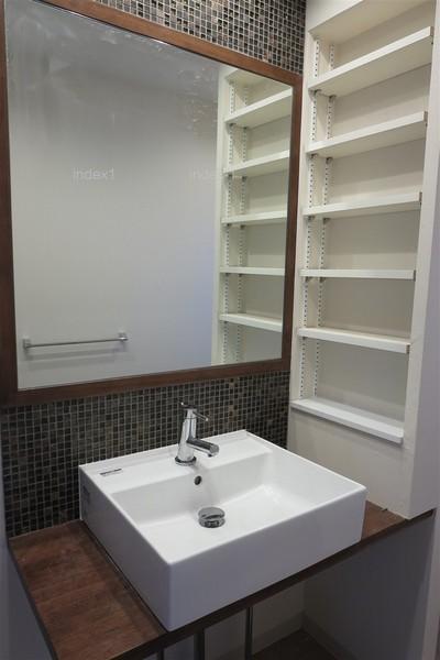 Wash basin, toilet. Wash basin equipped with a convenient movable shelf
