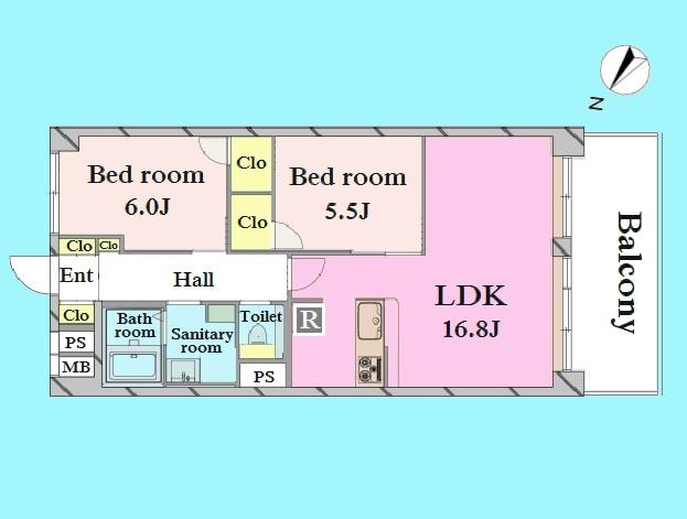 Floor plan. 2LDK, Price 39,800,000 yen, Occupied area 64.07 sq m , Balcony area 11.89 sq m