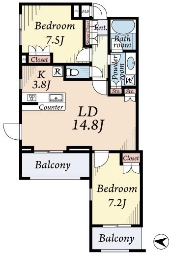 Floor plan. 2LDK, Price 49,900,000 yen, Occupied area 70.13 sq m , Widely took an easy-to-use floor plans the balcony area 10.78 sq m one room one room.