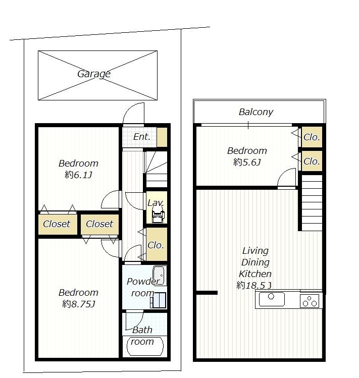 Compartment view + building plan example. Building plan example (A section) 3LDK, Land price 54 million yen, Land area 71.77 sq m , Building price 14.8 million yen, Building area 84.64 sq m