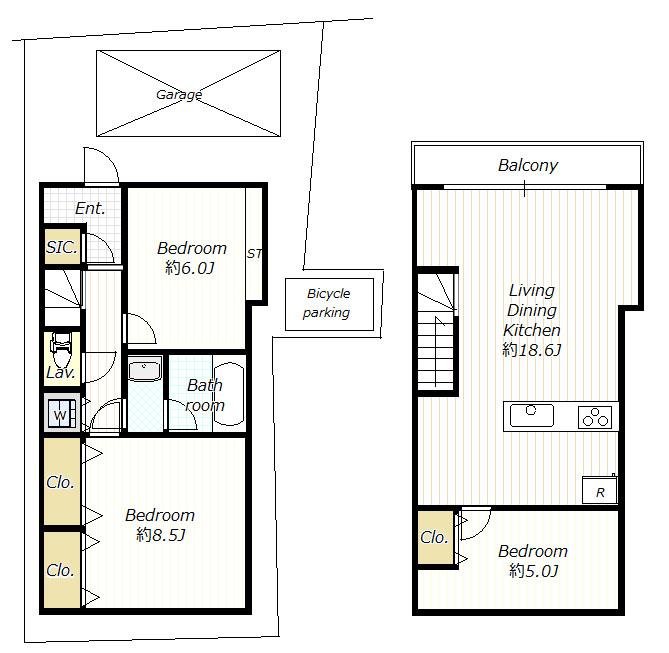 Compartment view + building plan example. Building plan example (B compartment) 3LDK, Land price 55 million yen, Land area 76.33 sq m , Building price 14.8 million yen, Building area 85.45 sq m