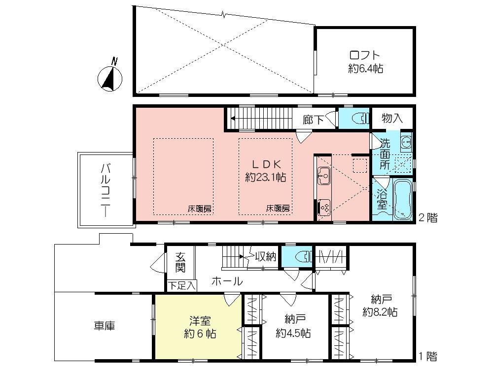 Floor plan. (B Building), Price 61,800,000 yen, 1LDK+2S, Land area 93.15 sq m , Building area 107.8 sq m