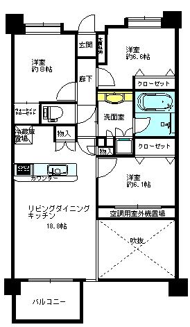 Floor plan. 3LDK, Price 69,800,000 yen, Occupied area 88.86 sq m , We are living in the balcony area 7 sq m south-facing. Feeling of freedom, A sense of missing, Sunny!