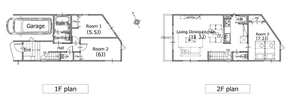 Building plan example (floor plan). Rooftops of surrounding local