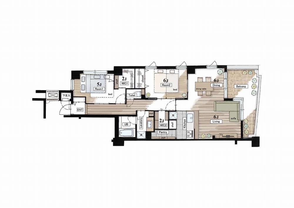 Floor plan. 2LDK + 3S (storeroom), Price 59,800,000 yen, Occupied area 76.76 sq m , Balcony area 12.6 sq m 2LDK + 2WIC + pantry Think of habitability in the first, The LDK, which is the center of life leisurely. Storage capacity rich layout that made it possible to live without getting a sense of life. Floor heating equipped