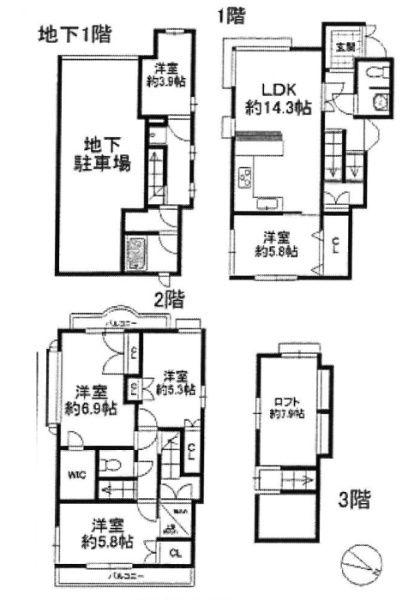 Floor plan. 68,800,000 yen, 5LDK, Land area 94.74 sq m , Building area 166.44 sq m