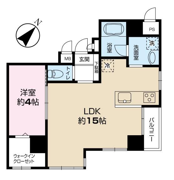 Floor plan. 1LDK, Price 25,800,000 yen, Occupied area 42.09 sq m , Balcony area 1.98 sq m 4 Kaikaku room 42 sq m  1LDK