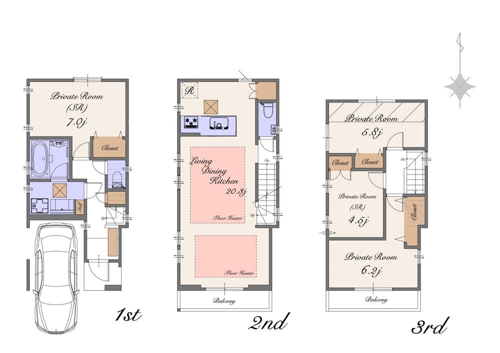 Floor plan. (B), Price 71,900,000 yen, 2LDK+2S, Land area 64.35 sq m , Building area 112.25 sq m