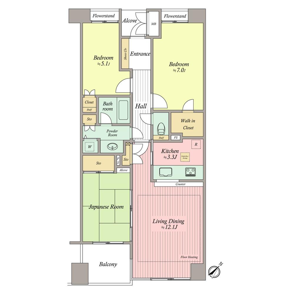 Floor plan. 3LDK, Price 53 million yen, Occupied area 75.82 sq m , Balcony area 5.16 sq m