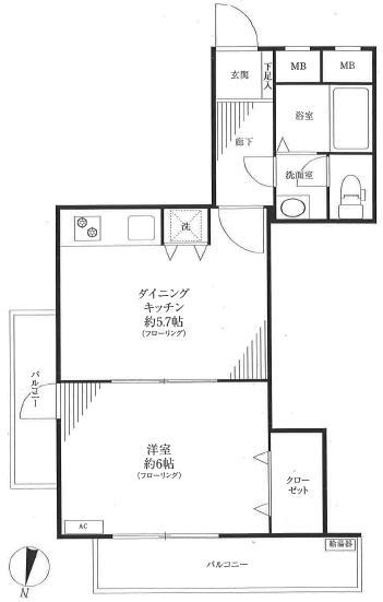 Floor plan. 1DK, Price 20.8 million yen, Occupied area 35.31 sq m , Balcony area 13.83 sq m