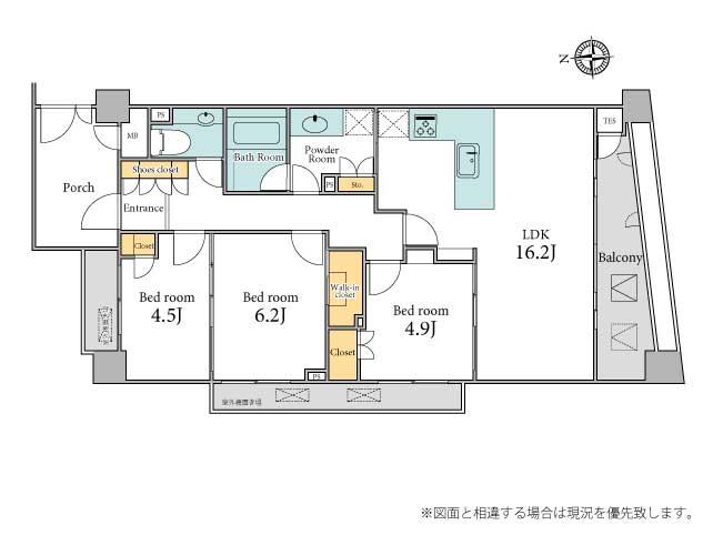 Floor plan. 3LDK, Price 66,800,000 yen, Occupied area 75.09 sq m , Balcony area 11.24 sq m