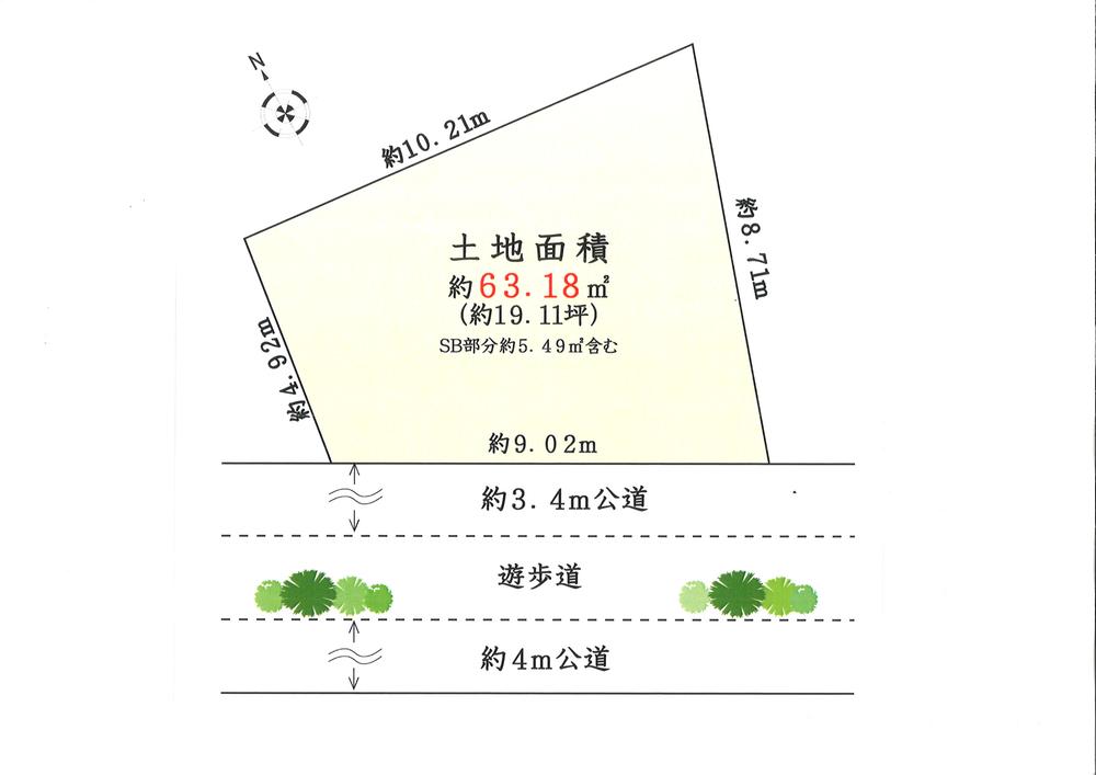 Compartment figure. Land price 76,800,000 yen, 9m is a land in contact with a population of about between the land area 56.79 sq m south road and promenade. 