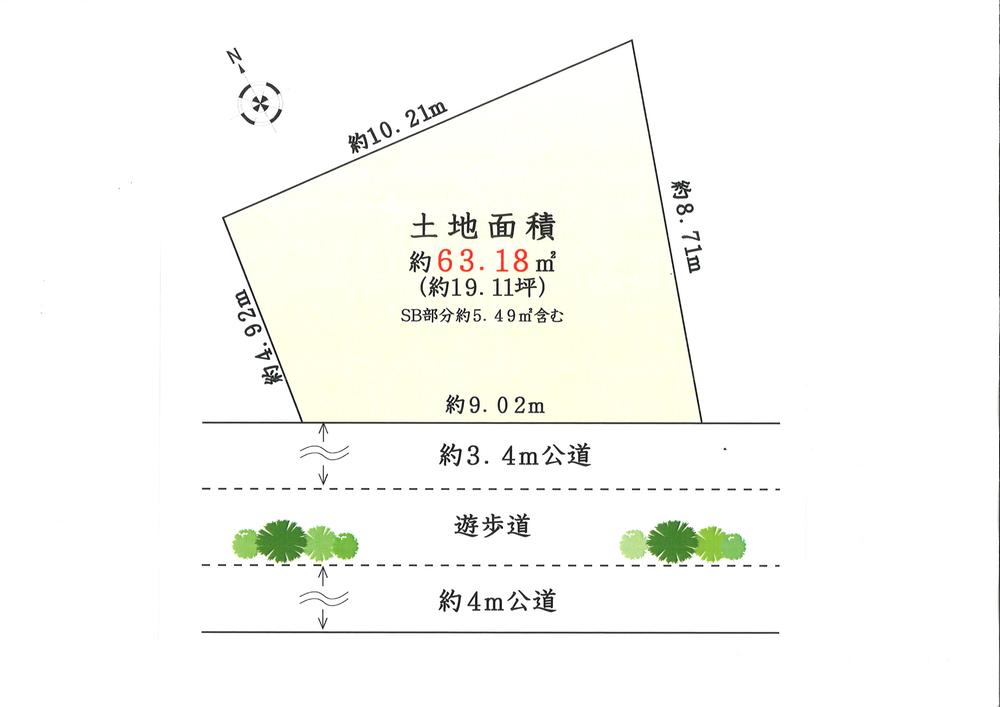 Compartment figure. Land price 76,800,000 yen, 9m is a land in contact with a population of about between the land area 56.79 sq m south road and promenade.