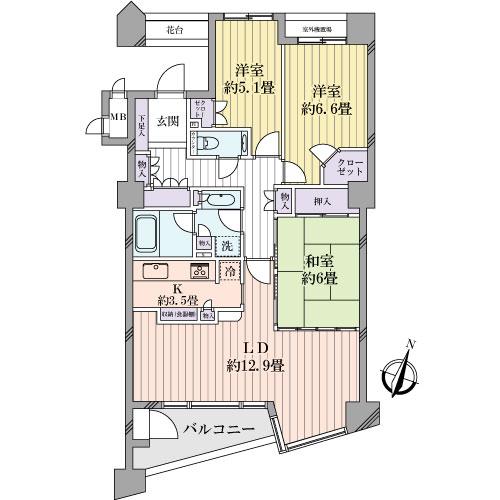 Floor plan. 3LDK, Price 60 million yen, Occupied area 83.35 sq m , Balcony area 6.68 sq m