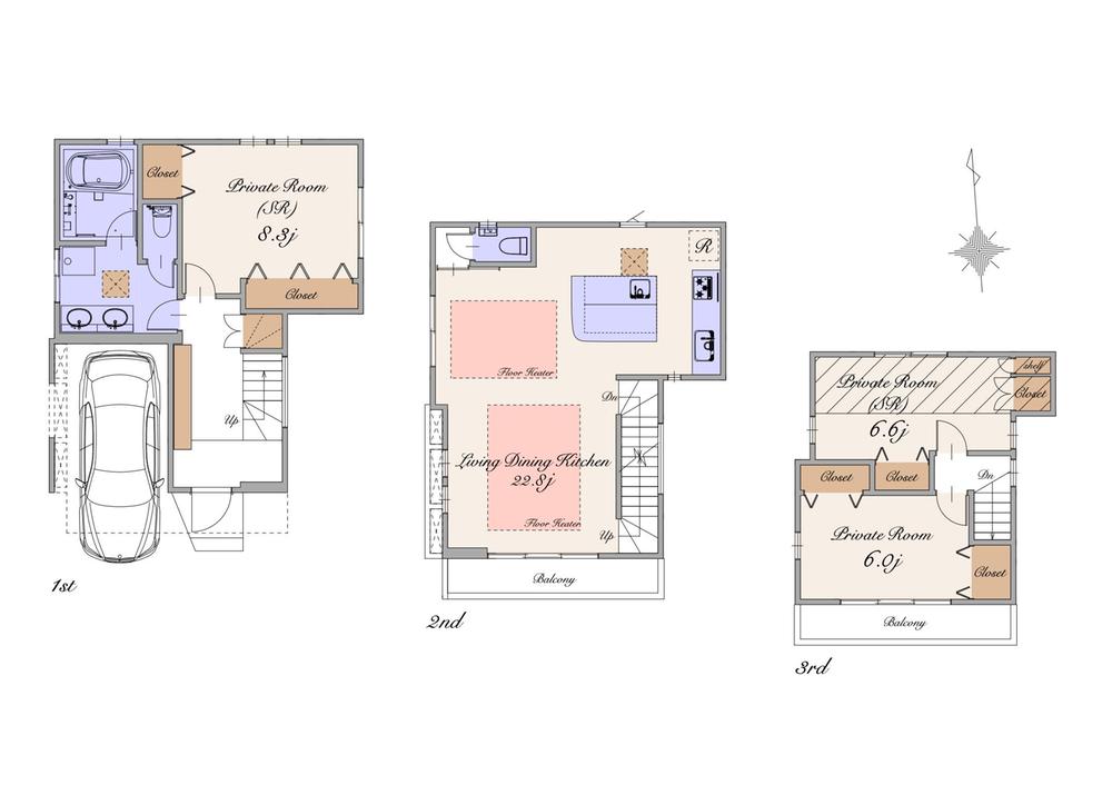 Floor plan. (B), Price 96,900,000 yen, 1LDK+2S, Land area 79.35 sq m , Building area 121.69 sq m