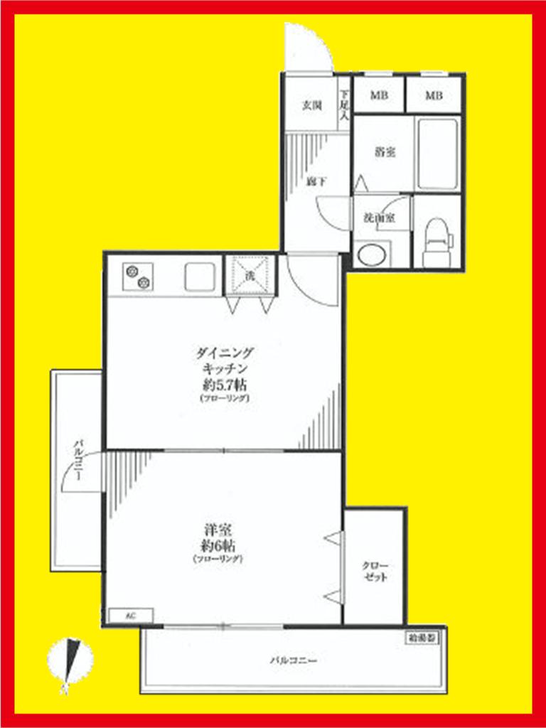 Floor plan. 1DK, Price 20.8 million yen, Occupied area 35.31 sq m , Balcony area 13.83 sq m