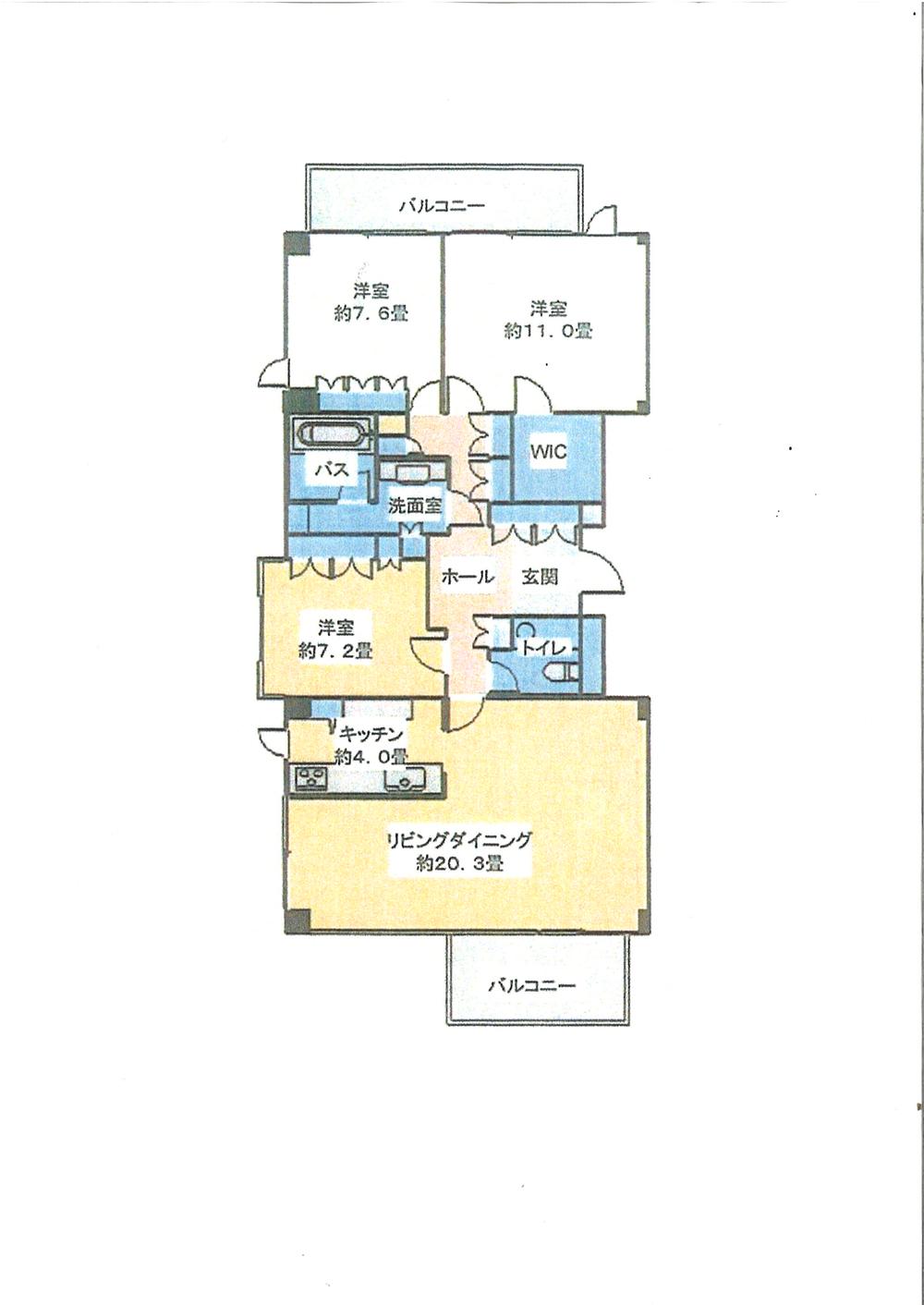 Floor plan. 3LDK, Price 84,200,000 yen, Footprint 118.12 sq m , Balcony area 15.24 sq m floor plan