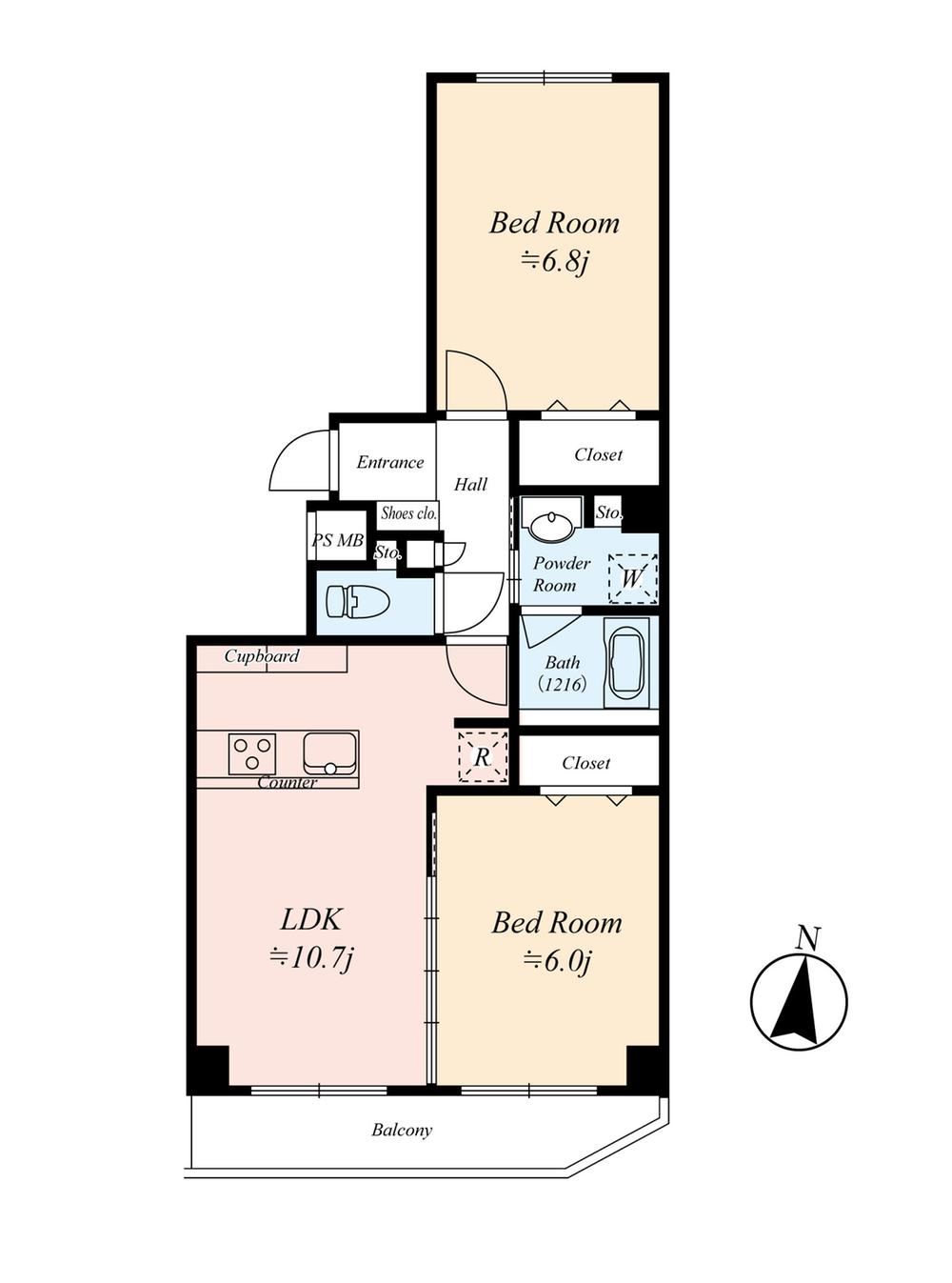 Floor plan. 2LDK, Price 38,500,000 yen, Occupied area 52.05 sq m , Balcony area 4.4 sq m new full renovated