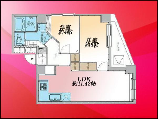 Floor plan. 2LDK, Price 28.5 million yen, Footprint 44.6 sq m