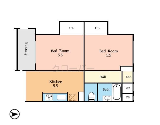 Floor plan. 2K, Price 15.8 million yen, Occupied area 41.94 sq m , Balcony area 4.2 sq m