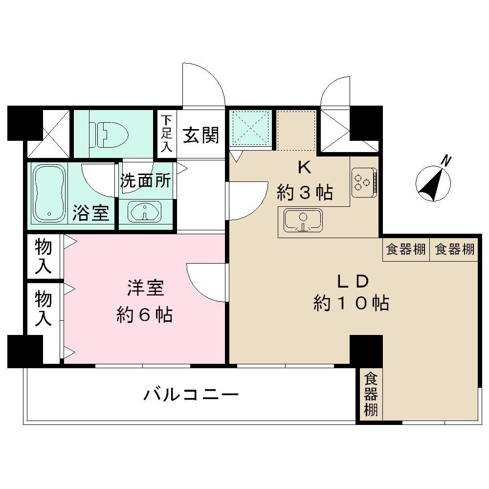 Floor plan. 1LDK, Price 26.5 million yen, Footprint 44.2 sq m , Balcony area 6.55 sq m