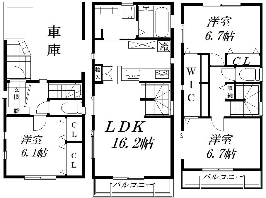 Floor plan. 64,800,000 yen, 3LDK, Land area 62.13 sq m , Building area 106.81 sq m