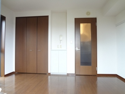 Living and room. The photograph is a reversal of the room