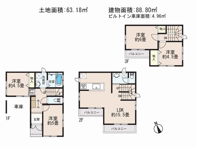 Floor plan. (C Building), Price 69,800,000 yen, 4LDK, Land area 64.23 sq m , Building area 88.8 sq m