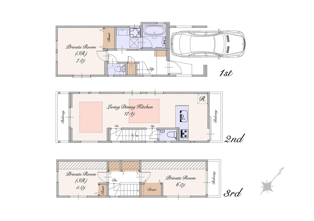Floor plan. (B), Price 64,800,000 yen, 1LDK+2S, Land area 60.04 sq m , Building area 97.71 sq m