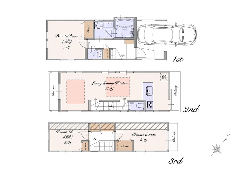 Floor plan. (C), Price 64,800,000 yen, 1LDK+2S, Land area 60.24 sq m , Building area 98.05 sq m