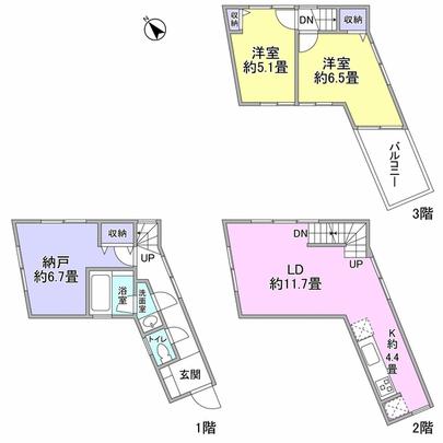Floor plan. 2LD ・ K + S (closet) type