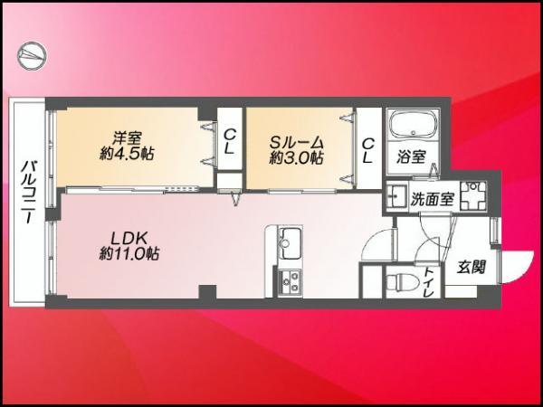 Floor plan. 2LDK, Price 32,800,000 yen, Occupied area 50.51 sq m , Balcony area 4.5 sq m