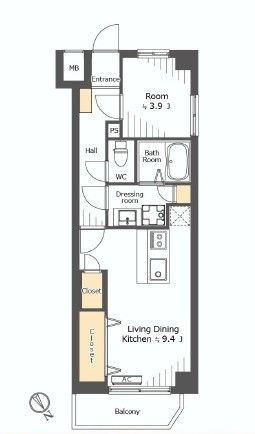 Floor plan. 1LDK, Price 23.8 million yen, Occupied area 37.33 sq m , Balcony area 3.6 sq m Floor